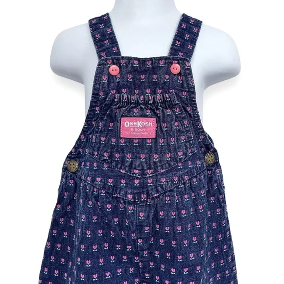 OshKosh B'Gosh Vintage Vestbak Overalls Floral Denim Blue Size 3T Union Made USA - Picture 3 of 11